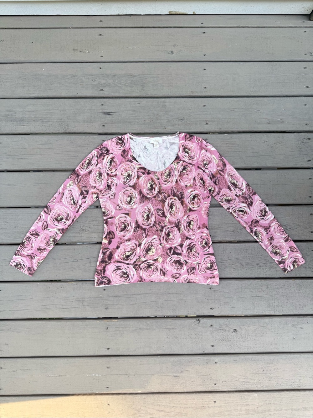 Mainbocher Dusty Pink Floral Long Sleeve Cashmere Jumper Sweater size L